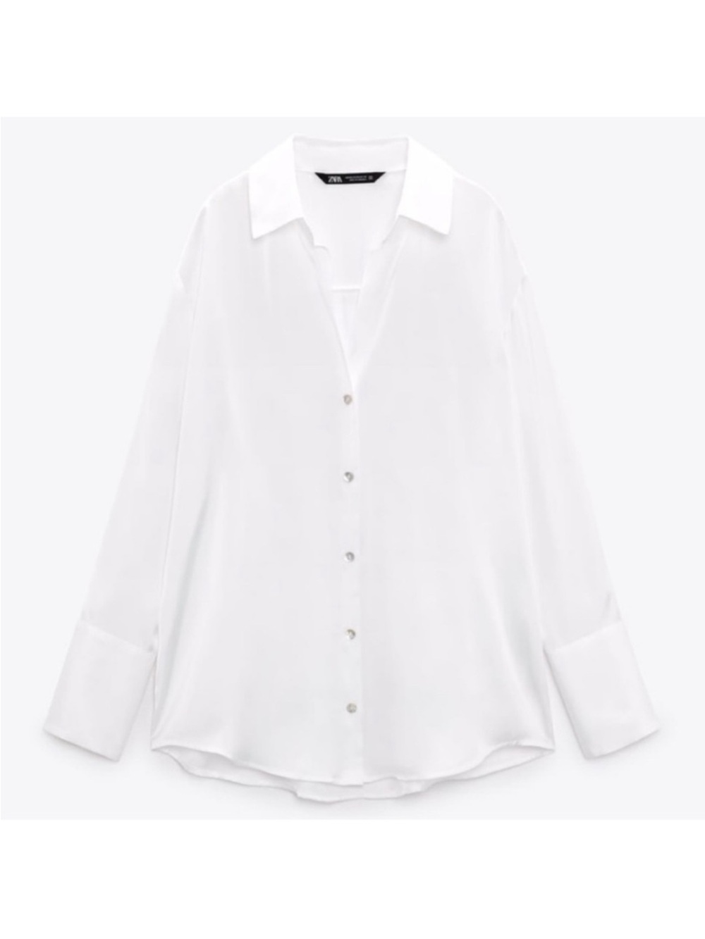 Zara White Satin Effect Button Up Shirt M Medium Long Sleeve Collared Blouse - Picture 4 of 12